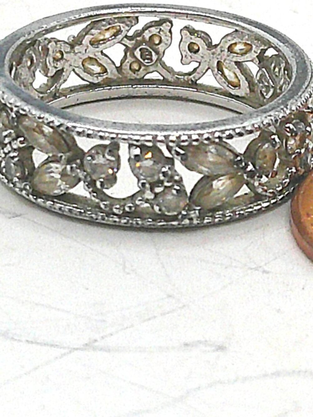 Laser Cut Sterling Silver Band w CZ sz 6.5